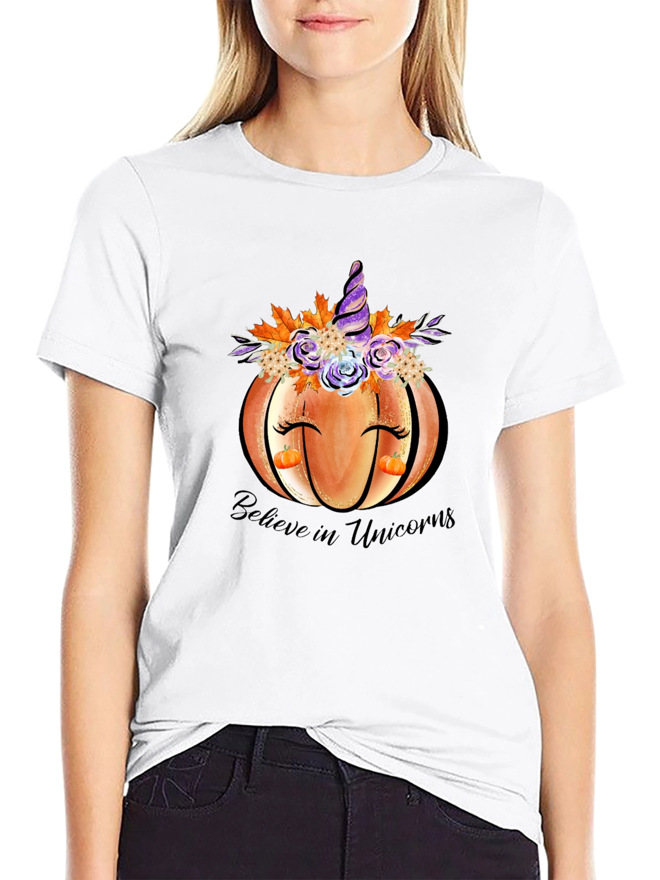 Pumpkin Unicorn Graphic T-Shirt Fall Tee