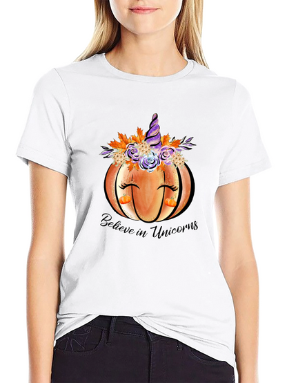 Pumpkin Unicorn Graphic T-Shirt Fall Tee