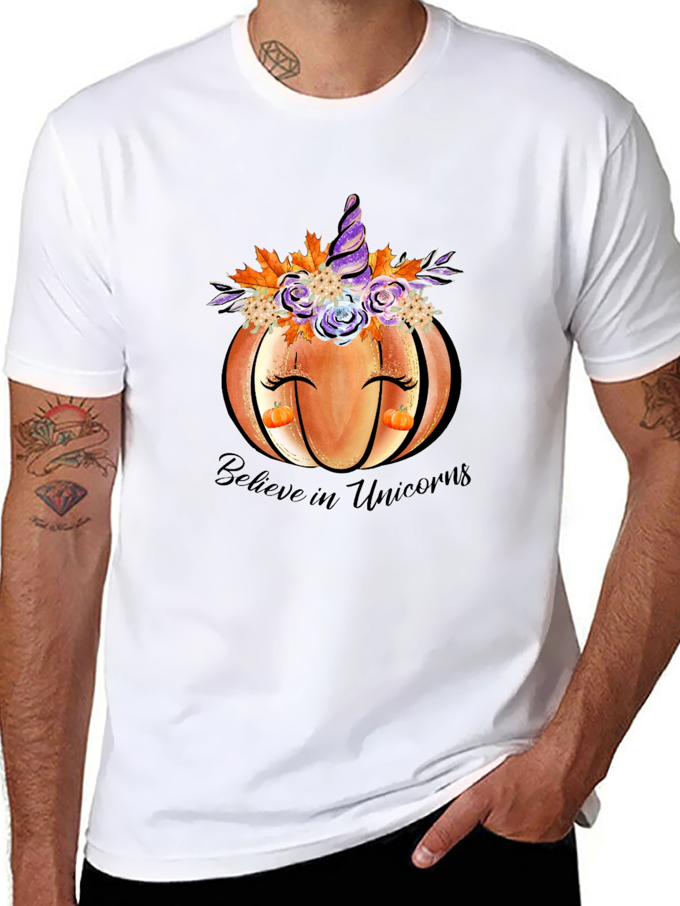 Pumpkin Unicorn Graphic T-Shirt Fall Tee