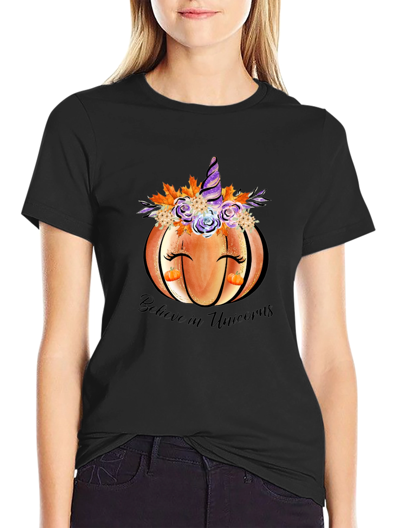 Pumpkin Unicorn Graphic T-Shirt Fall Tee