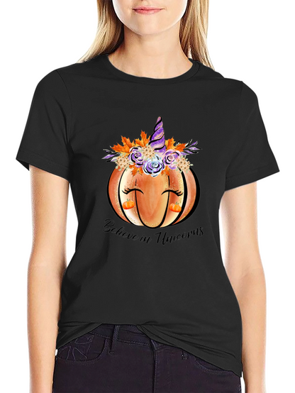Pumpkin Unicorn Graphic T-Shirt Fall Tee