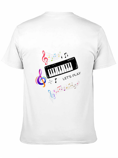 Musical Note Piano Graphic Print Black T-Shirt