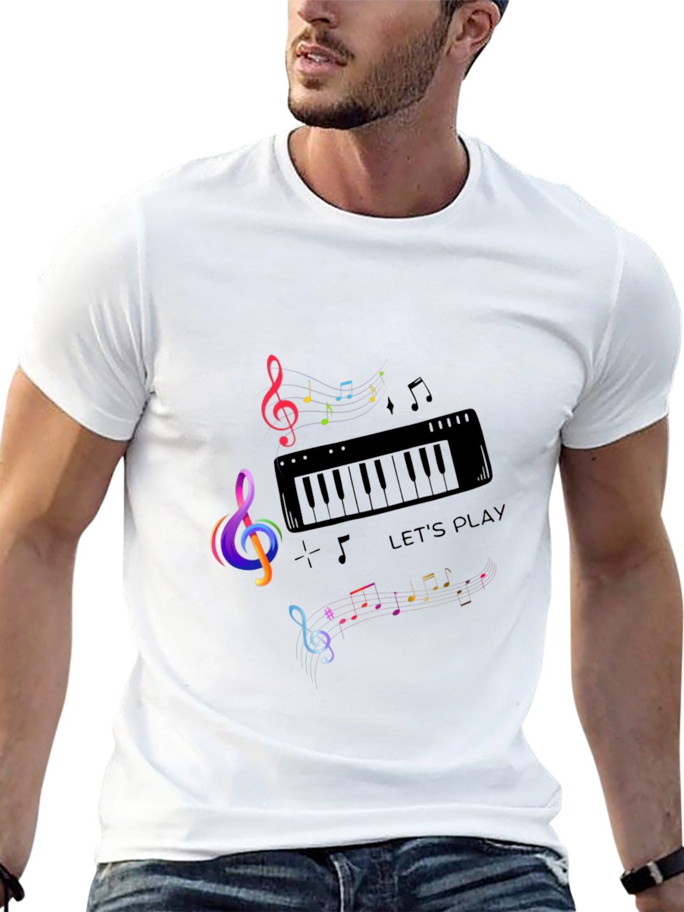 Musical Note Piano Graphic Print Black T-Shirt
