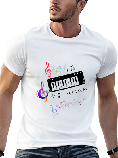 Musical Note Piano Graphic Print Black T-Shirt
