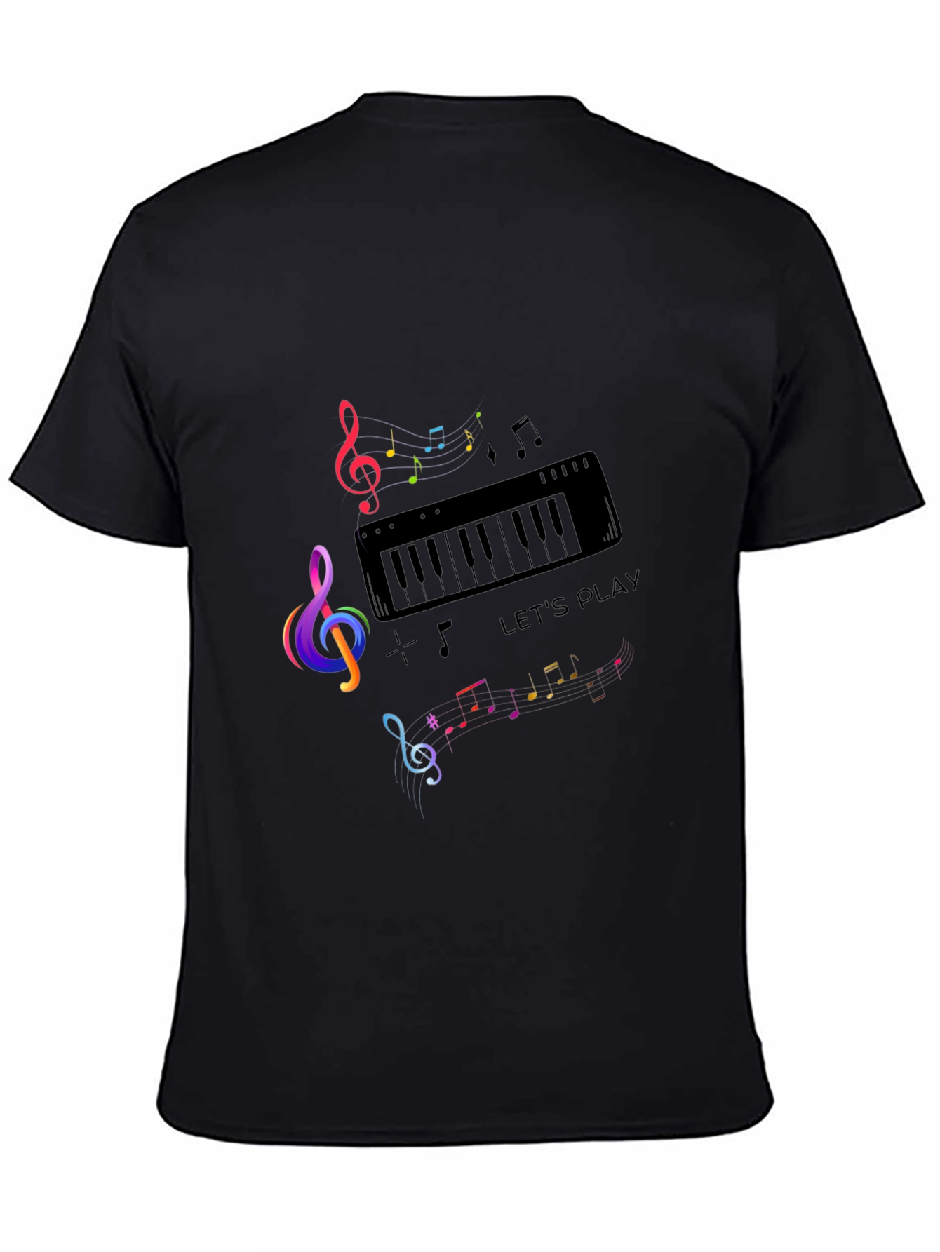 Musical Note Piano Graphic Print Black T-Shirt