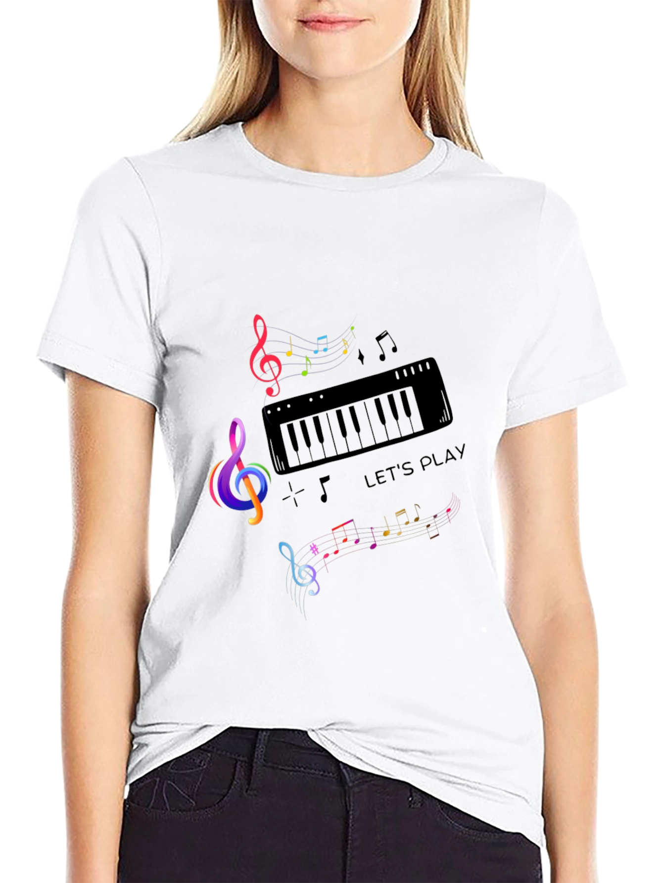 Musical Note Piano Graphic Print Black T-Shirt