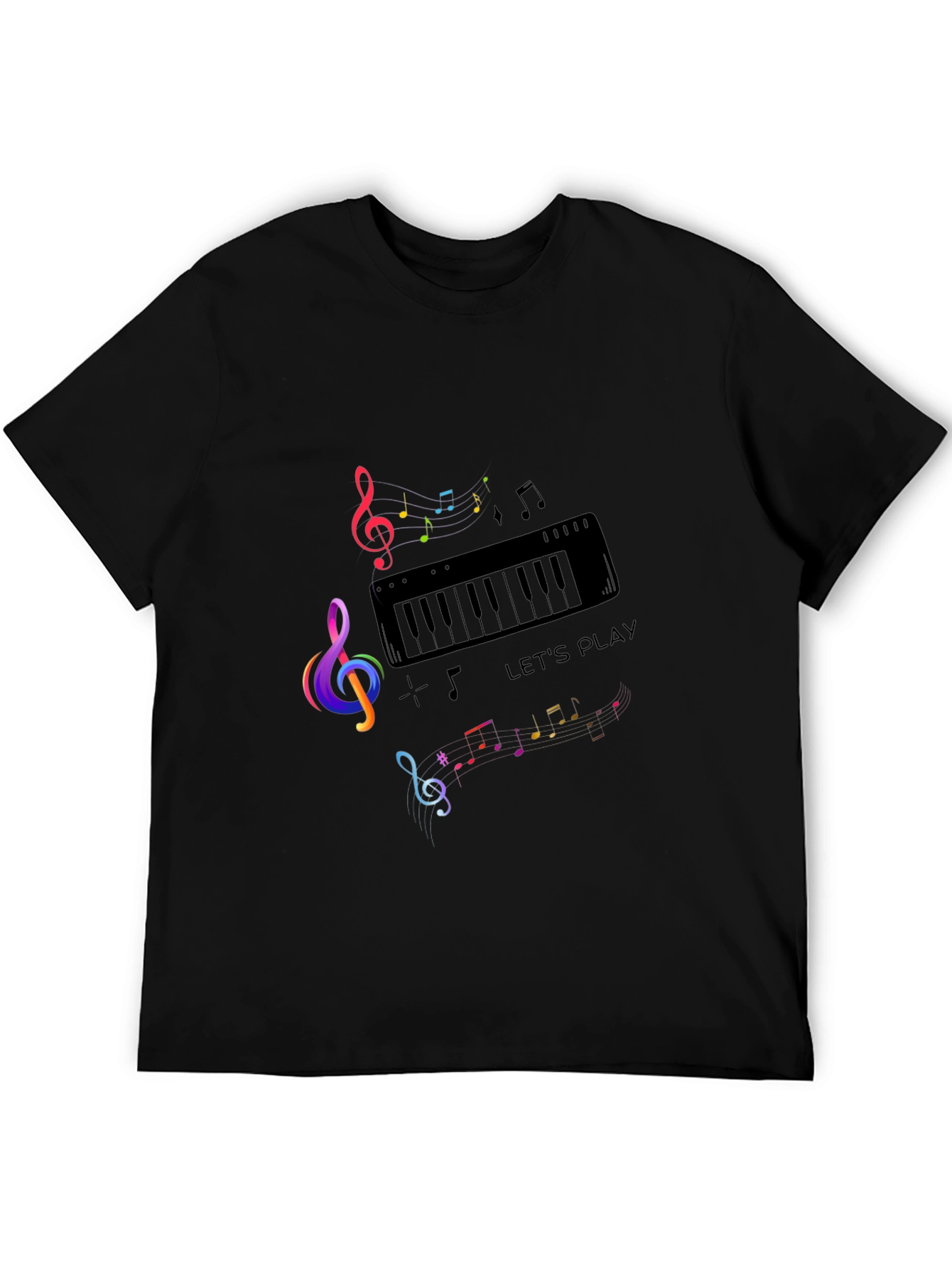 Musical Note Piano Graphic Print Black T-Shirt
