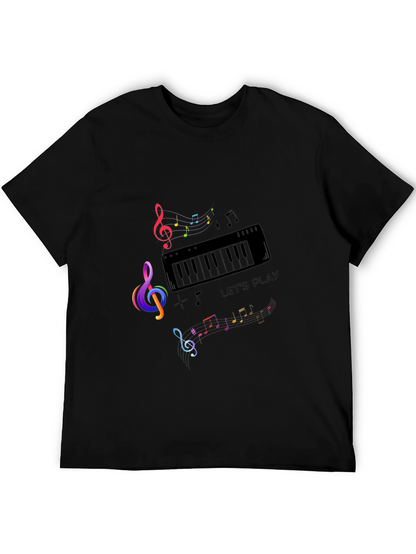 Musical Note Piano Graphic Print Black T-Shirt