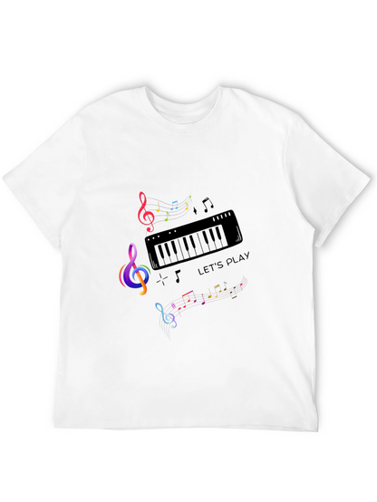 Musical Note Piano Graphic Print Black T-Shirt