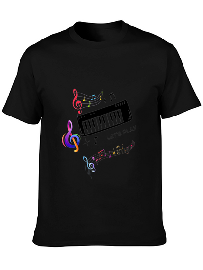 Musical Note Piano Graphic Print Black T-Shirt