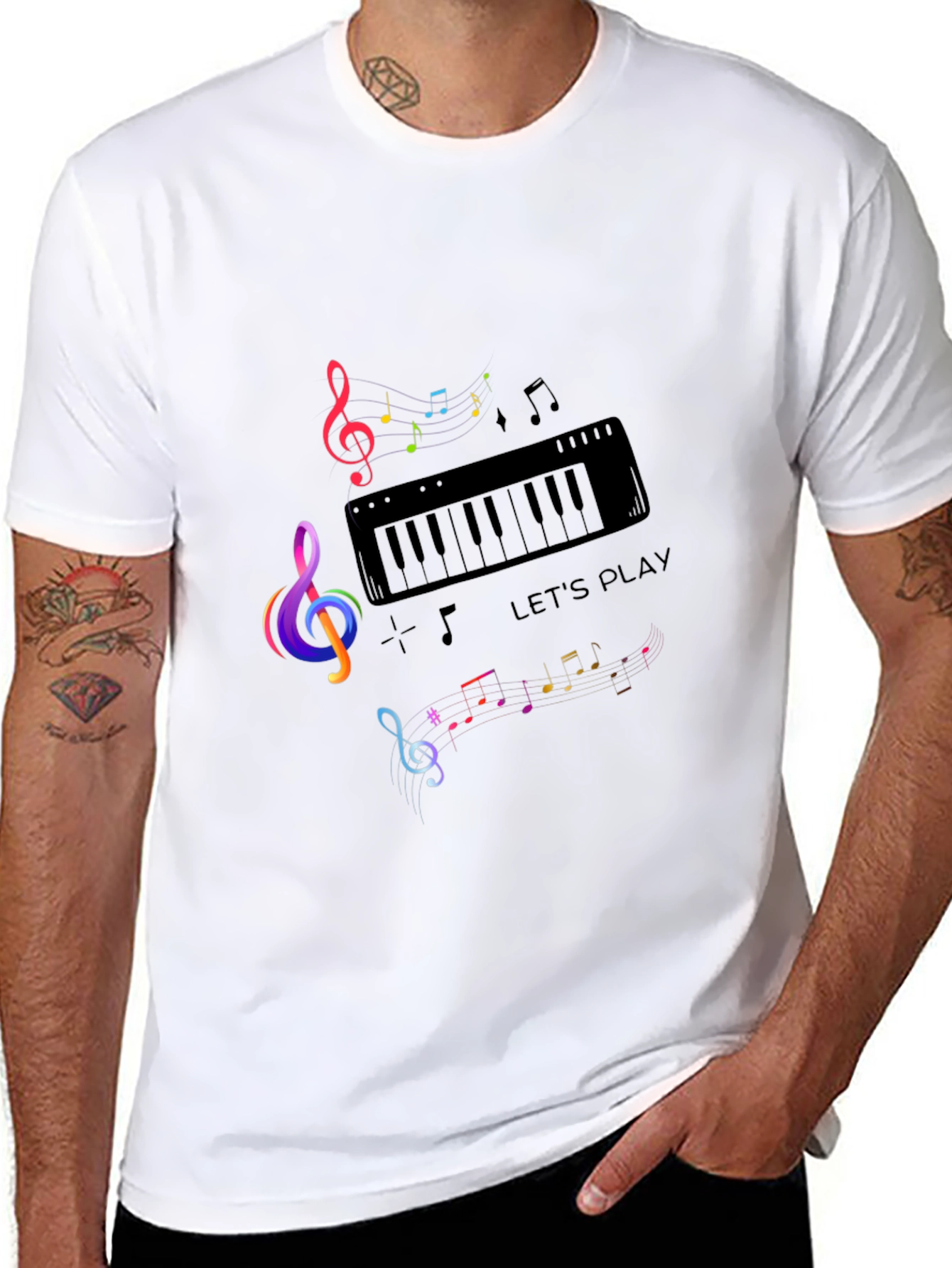 Musical Note Piano Graphic Print Black T-Shirt