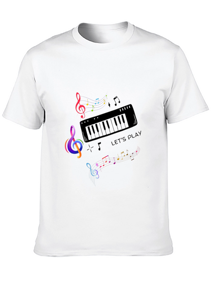Musical Note Piano Graphic Print Black T-Shirt