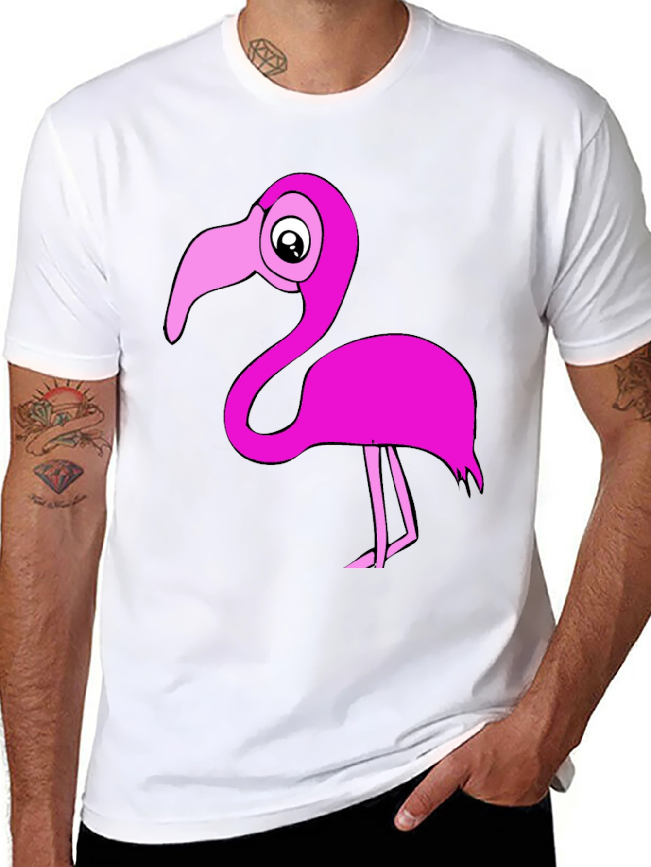 Black Flamingo T-Shirt: Fun Cartoon Pink Bird
