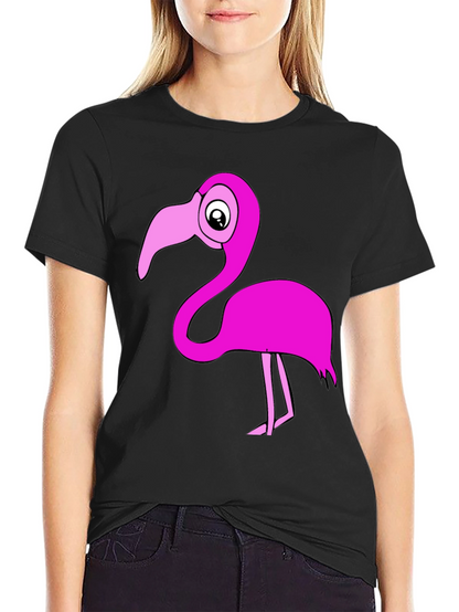 Black Flamingo T-Shirt: Fun Cartoon Pink Bird