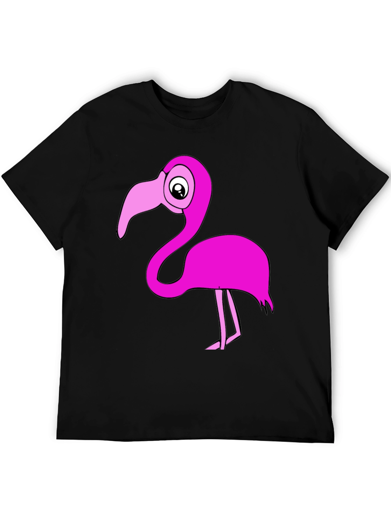 Black Flamingo T-Shirt: Fun Cartoon Pink Bird