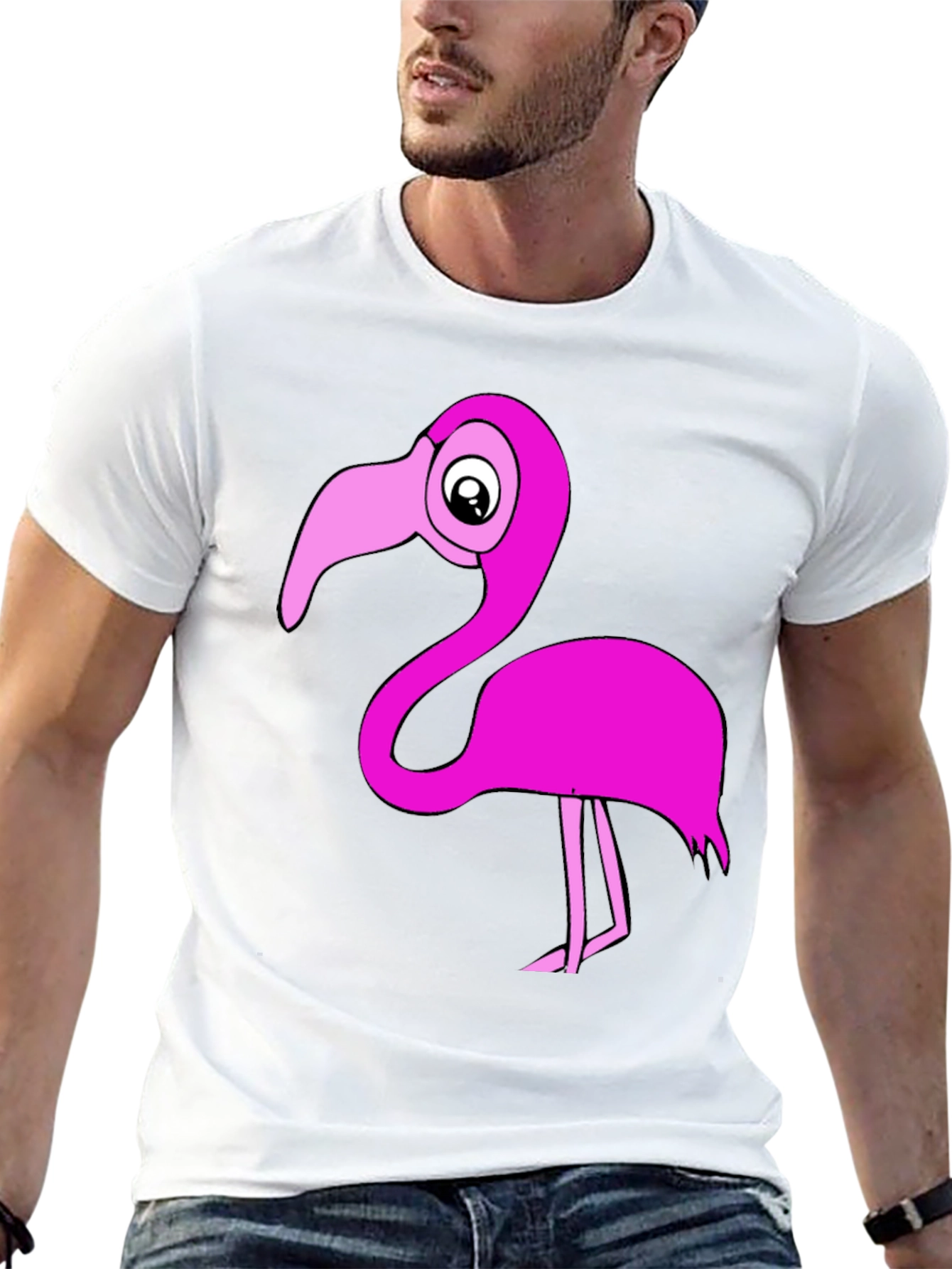 Black Flamingo T-Shirt: Fun Cartoon Pink Bird