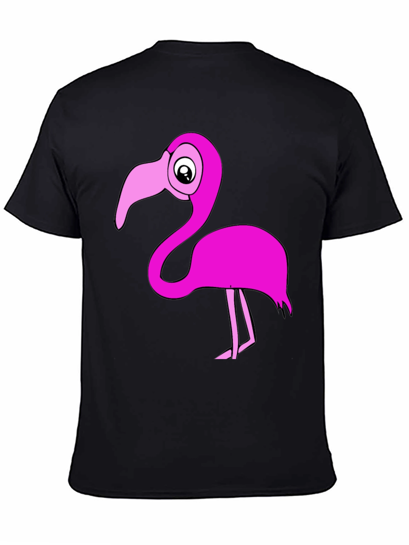 Black Flamingo T-Shirt: Fun Cartoon Pink Bird
