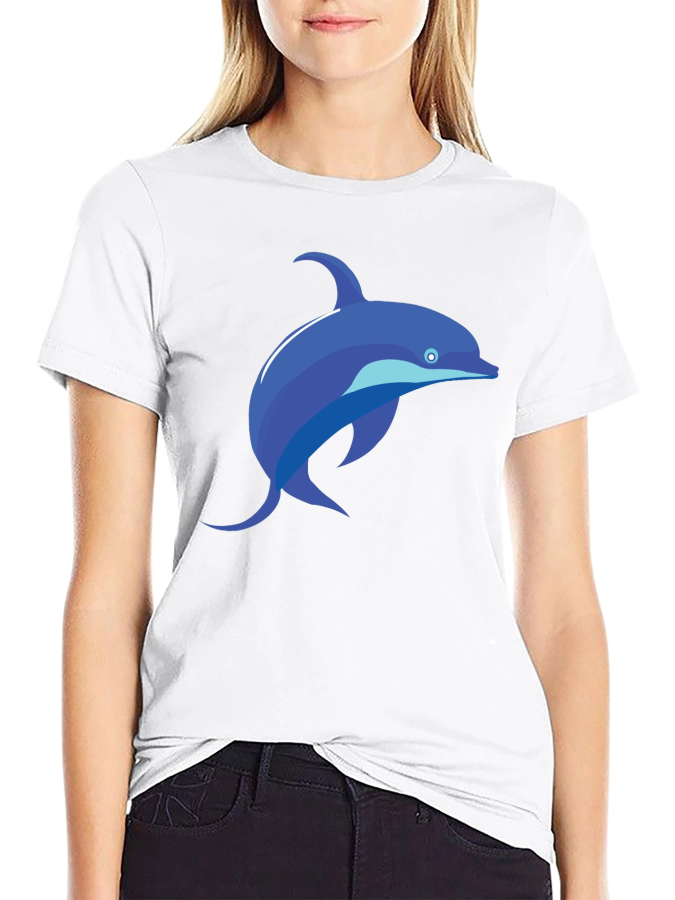 Black T-Shirt with Blue Dolphin Graphic Tee