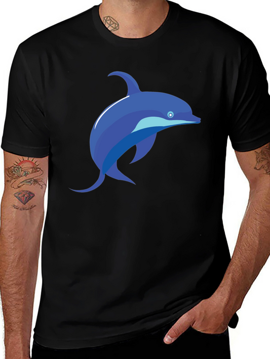 Black T-Shirt with Blue Dolphin Graphic Tee