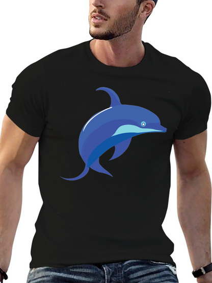 Black T-Shirt with Blue Dolphin Graphic Tee