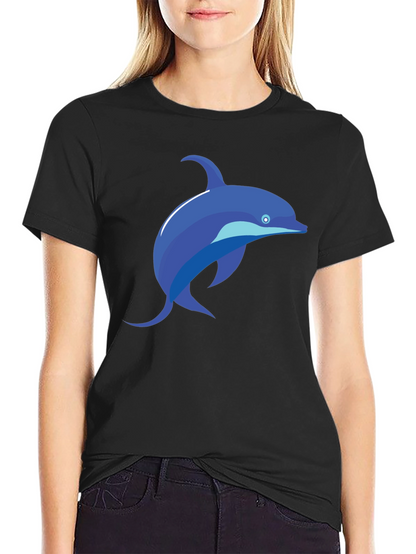 Black T-Shirt with Blue Dolphin Graphic Tee