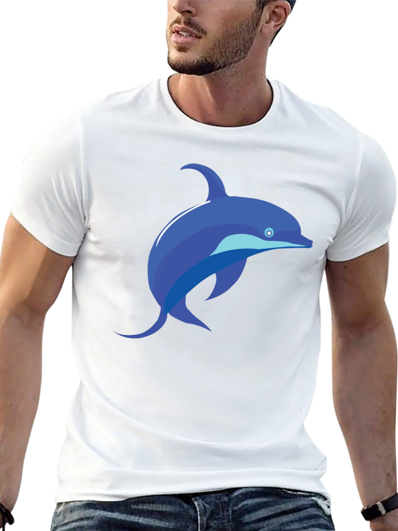 Black T-Shirt with Blue Dolphin Graphic Tee
