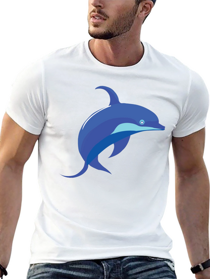 Black T-Shirt with Blue Dolphin Graphic Tee