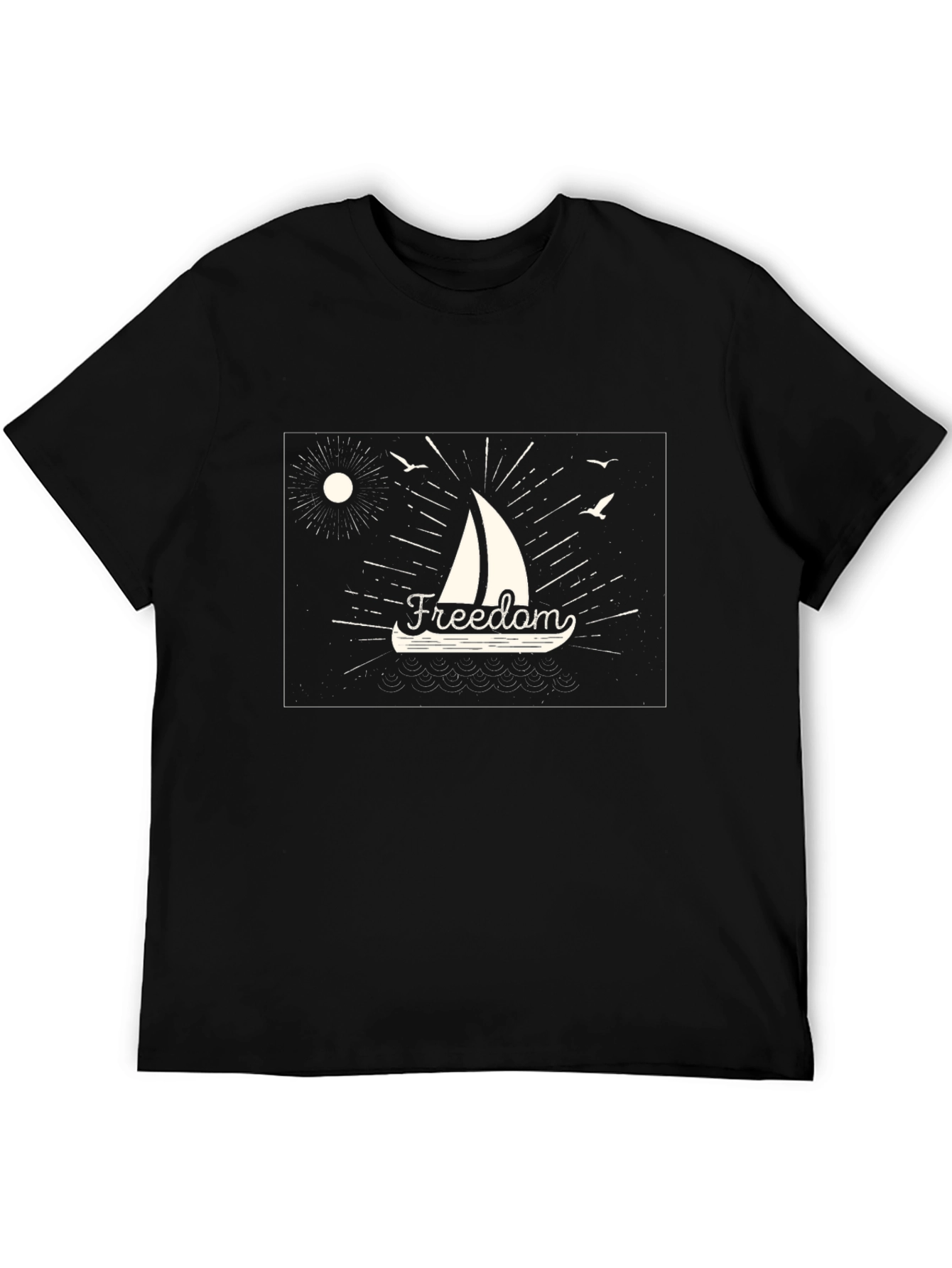Freedom Sailboat Graphic Tee - Black Cotton T-Shirt