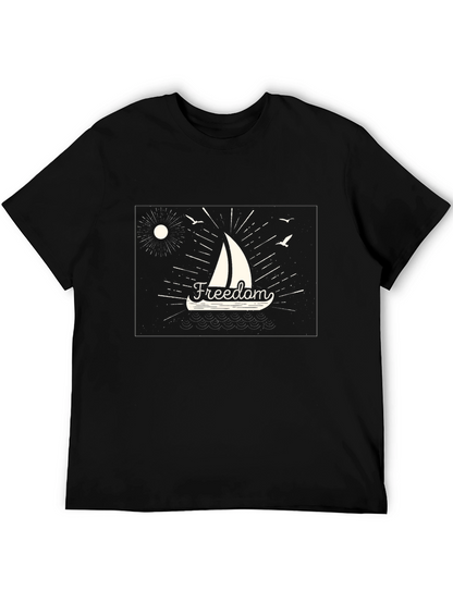 Freedom Sailboat Graphic Tee - Black Cotton T-Shirt