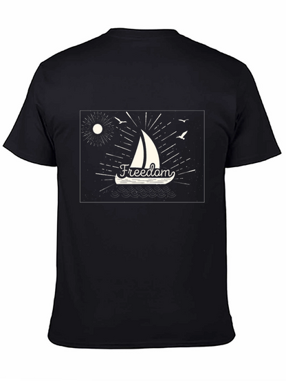 Freedom Sailboat Graphic Tee - Black Cotton T-Shirt