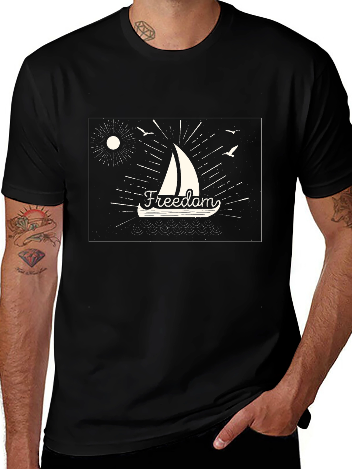 Freedom Sailboat Graphic Tee - Black Cotton T-Shirt