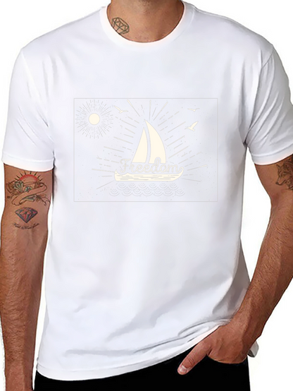 Freedom Sailboat Graphic Tee - Black Cotton T-Shirt