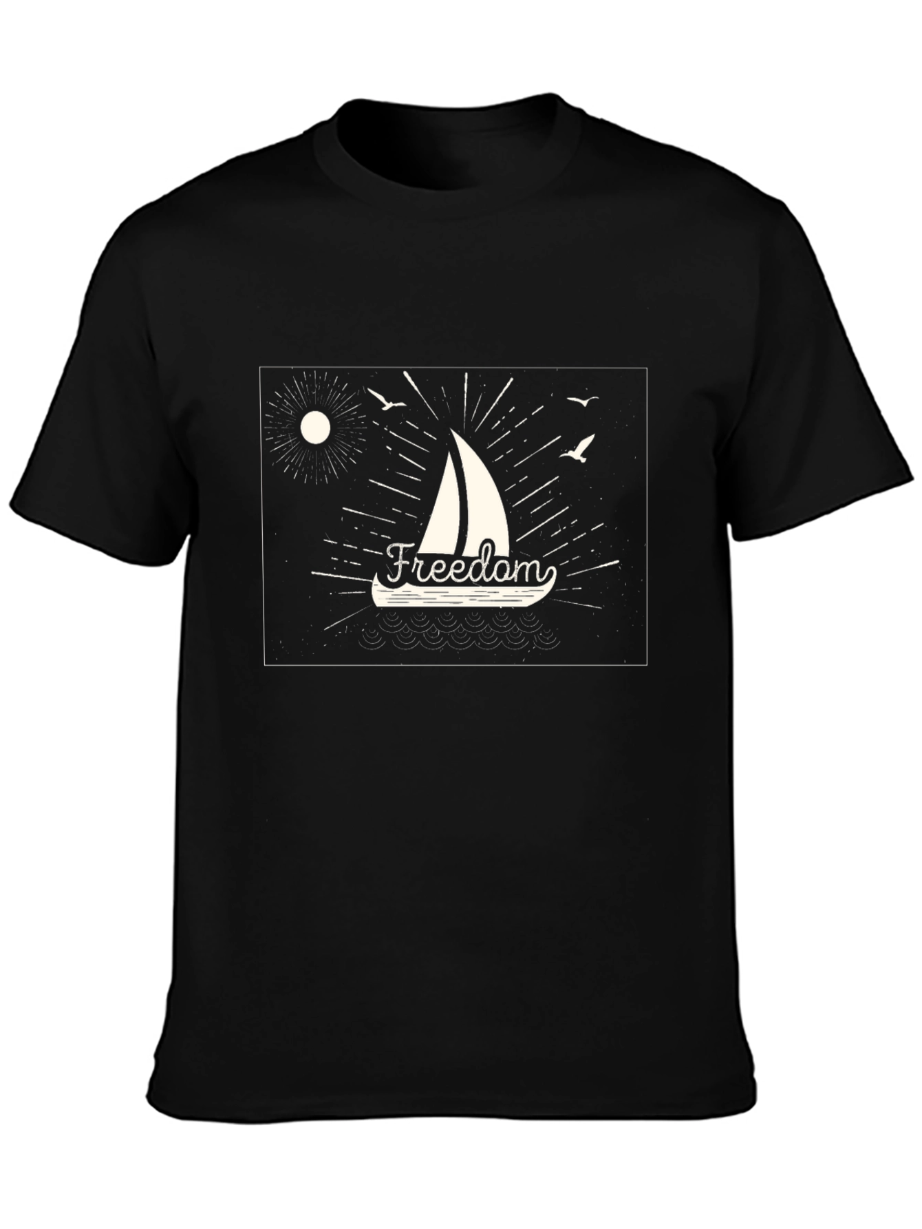 Freedom Sailboat Graphic Tee - Black Cotton T-Shirt