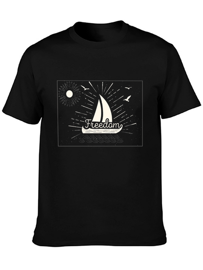 Freedom Sailboat Graphic Tee - Black Cotton T-Shirt