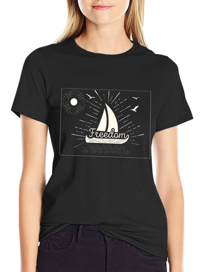 Freedom Sailboat Graphic Tee - Black Cotton T-Shirt