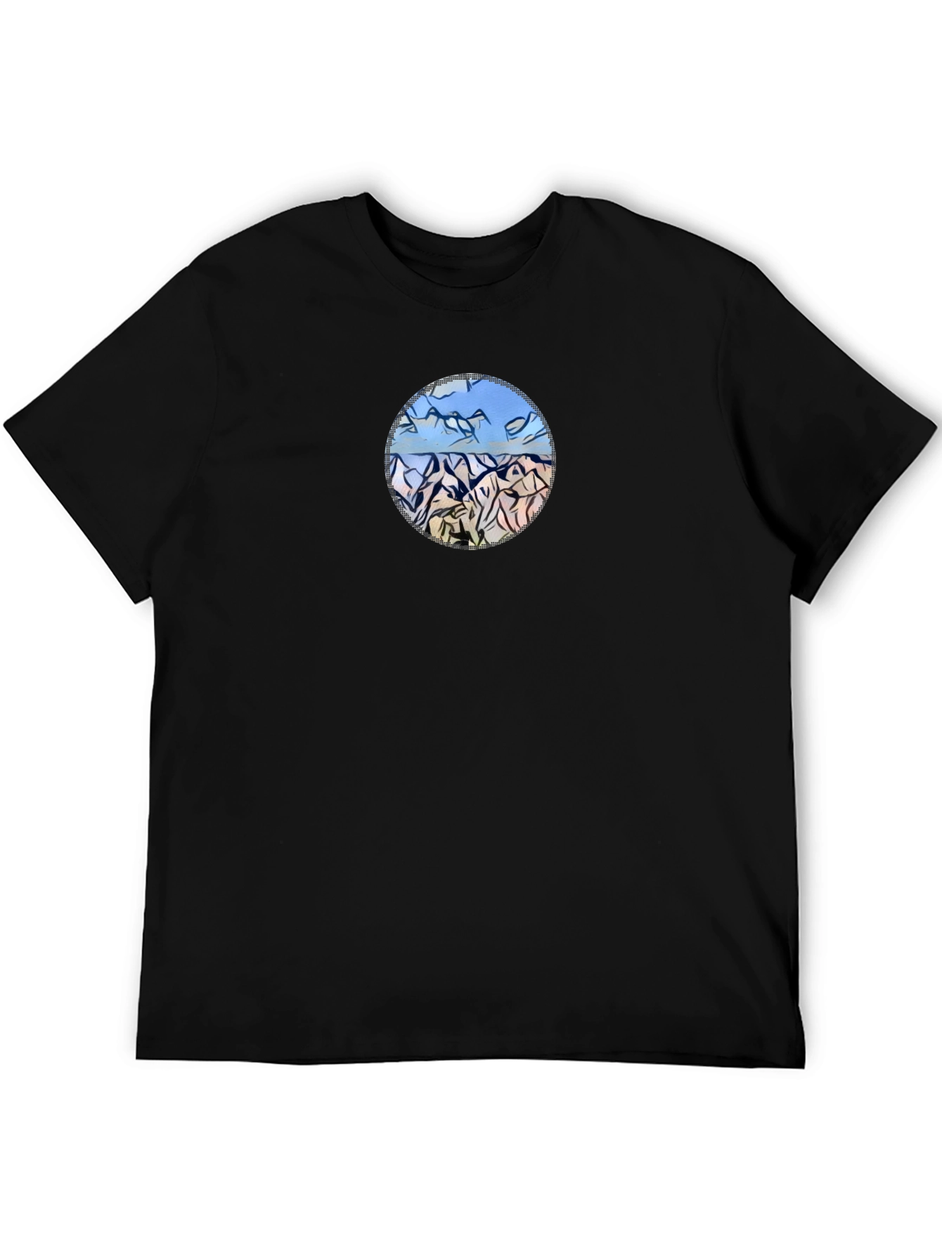 Mountains Landscape Graphic Tee - Black Casual Shirt