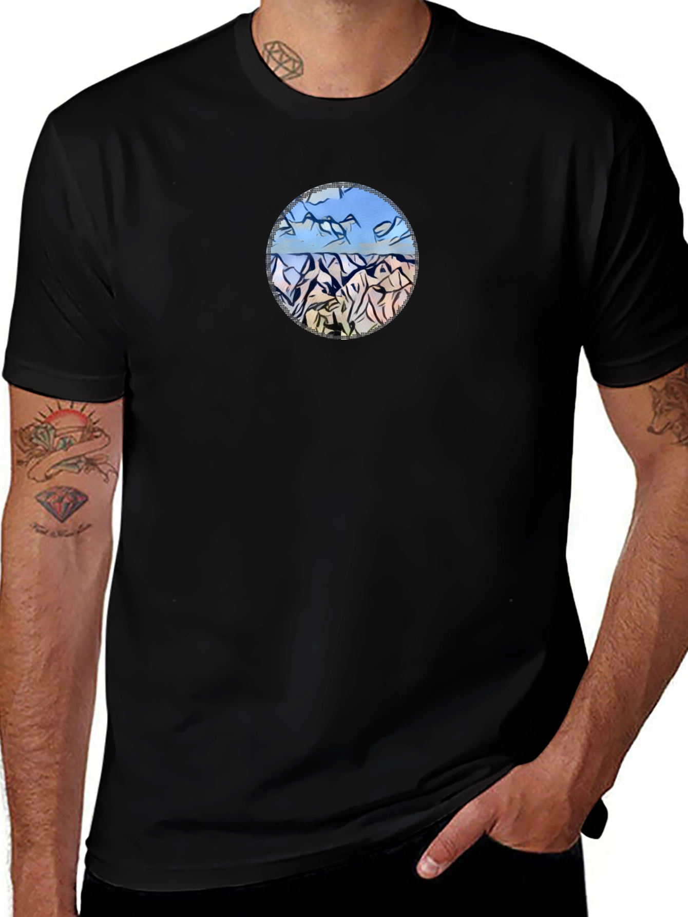 Mountains Landscape Graphic Tee - Black Casual Shirt