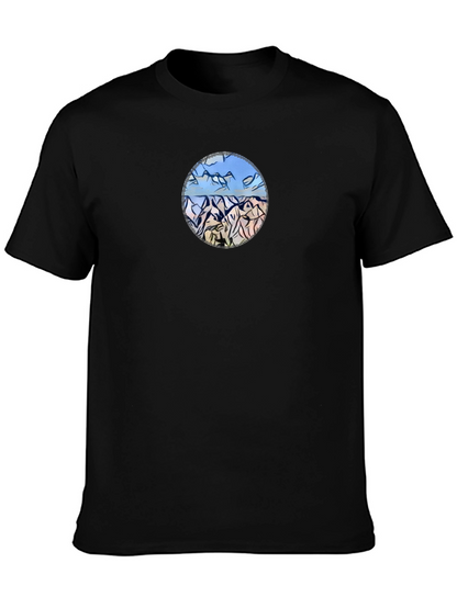 Mountains Landscape Graphic Tee - Black Casual Shirt
