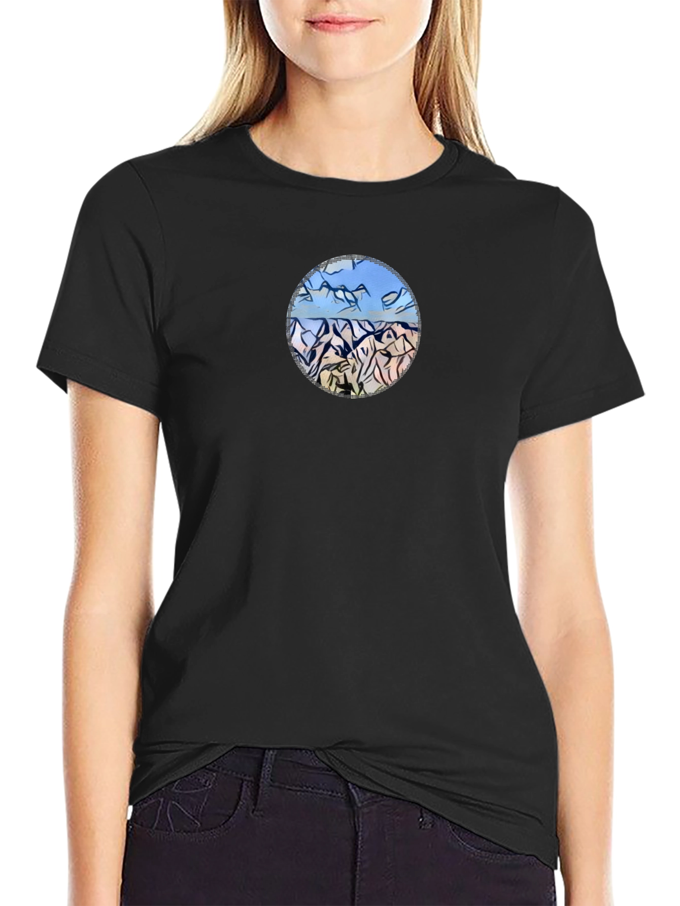 Mountains Landscape Graphic Tee - Black Casual Shirt