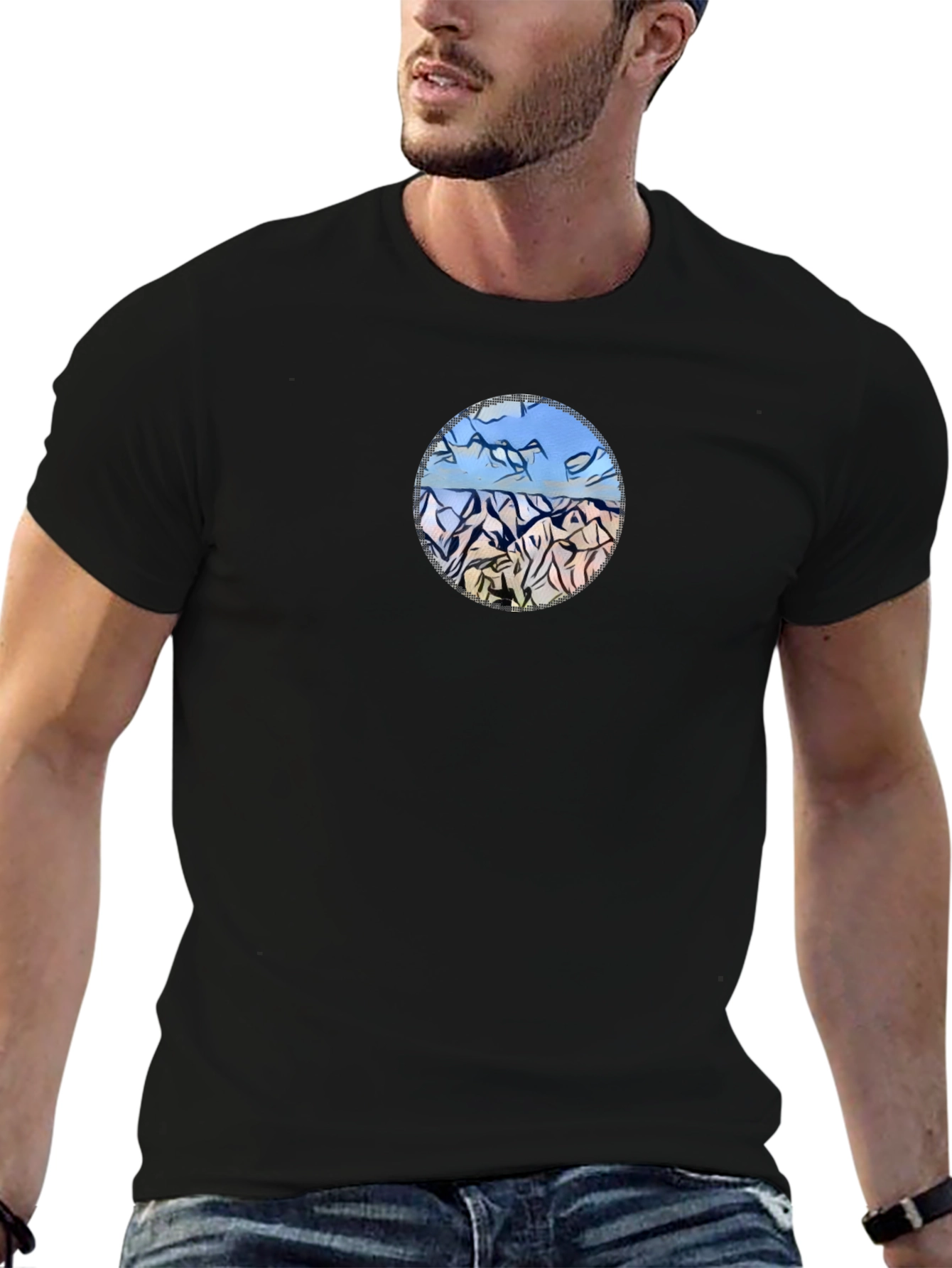 Mountains Landscape Graphic Tee - Black Casual Shirt