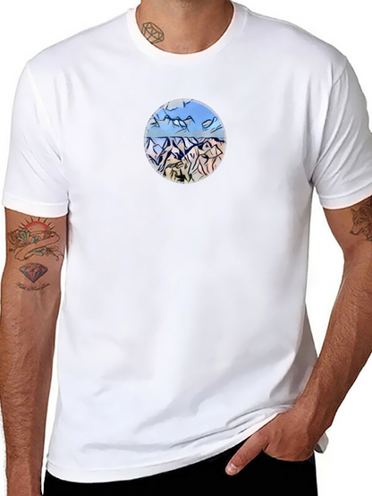 Mountains Landscape Graphic Tee - Black Casual Shirt