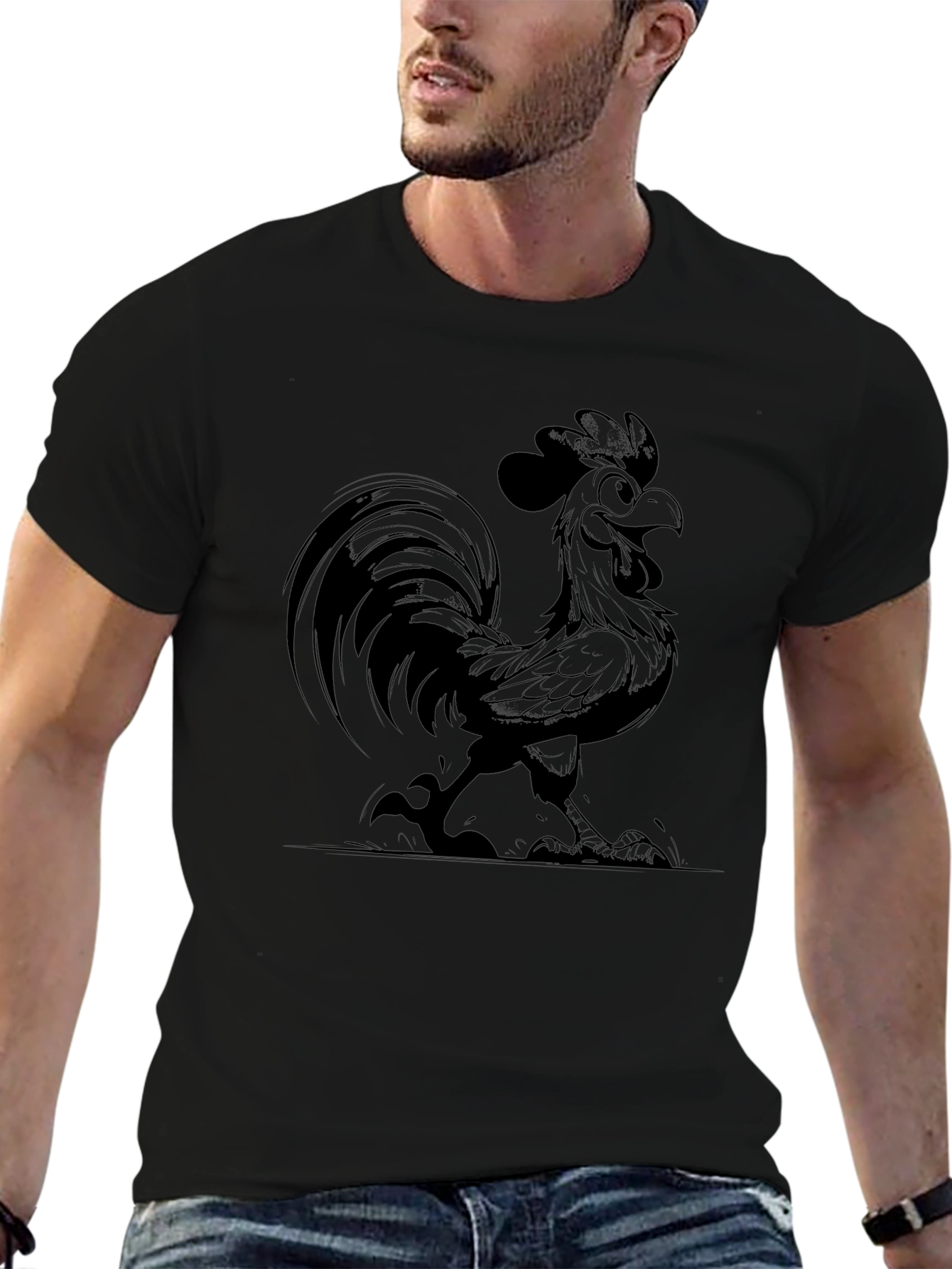 Funny Rooster Graphic Tee - Black