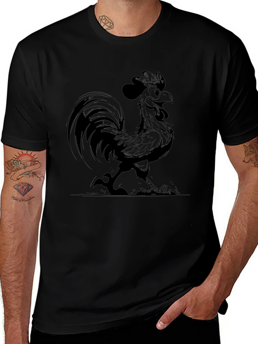 Funny Rooster Graphic Tee - Black