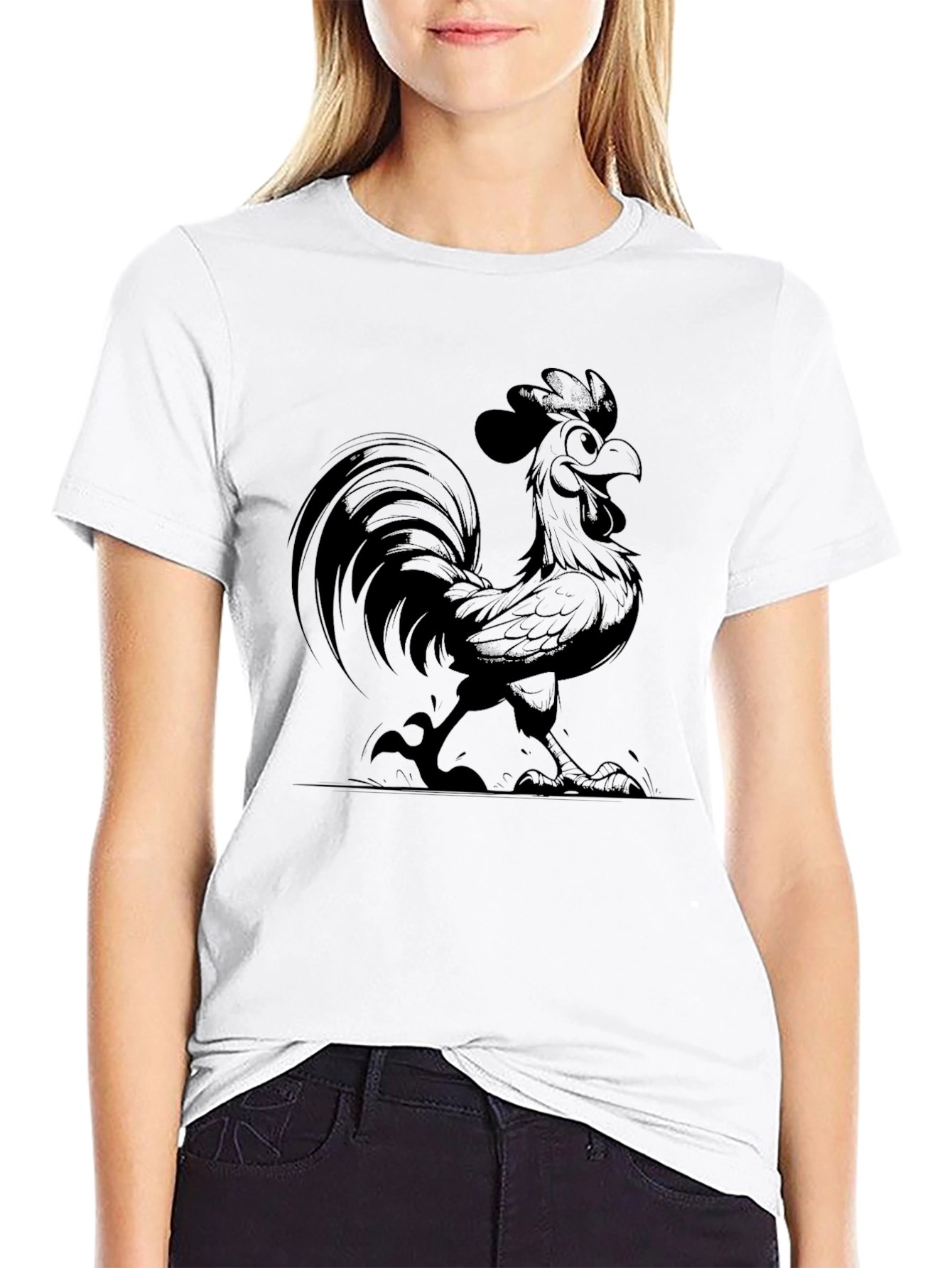 Funny Rooster Graphic Tee - Black