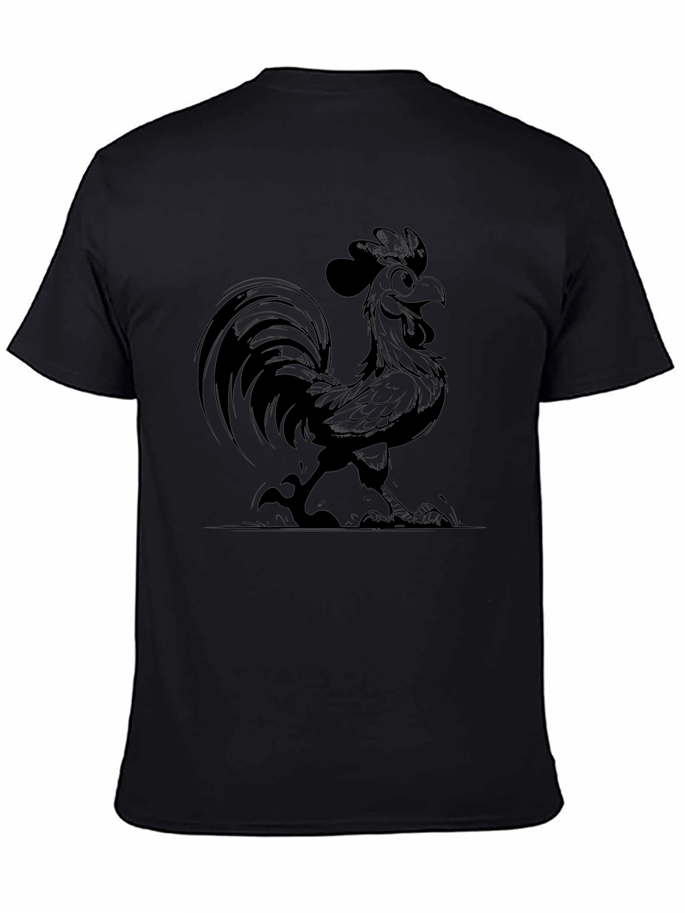 Funny Rooster Graphic Tee - Black
