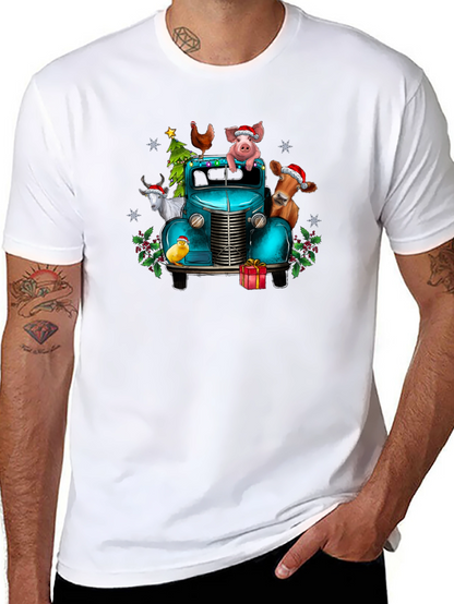 Holiday Farm Animals on Truck T-Shirt