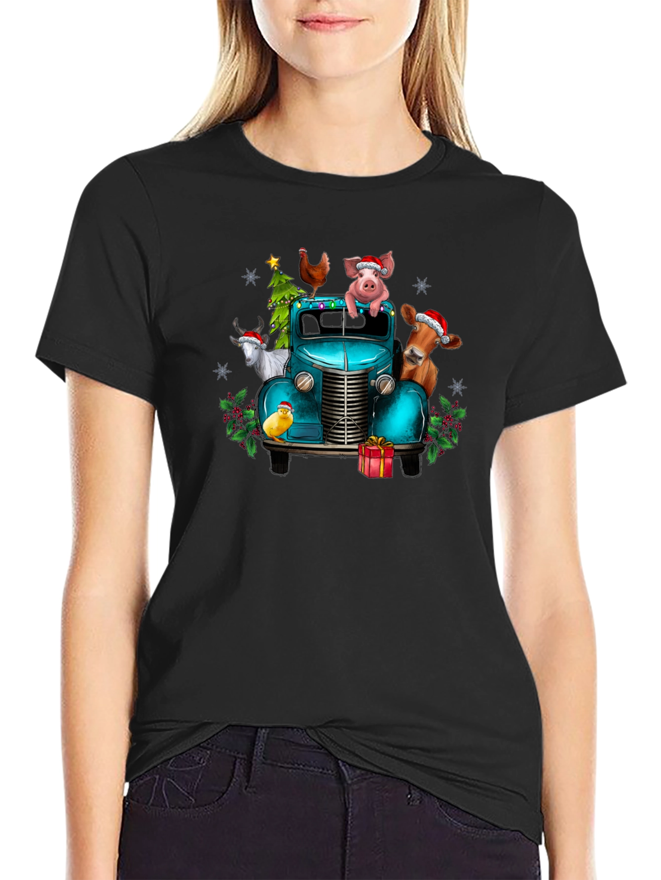Holiday Farm Animals on Truck T-Shirt