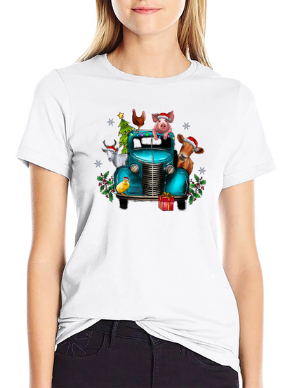 Holiday Farm Animals on Truck T-Shirt