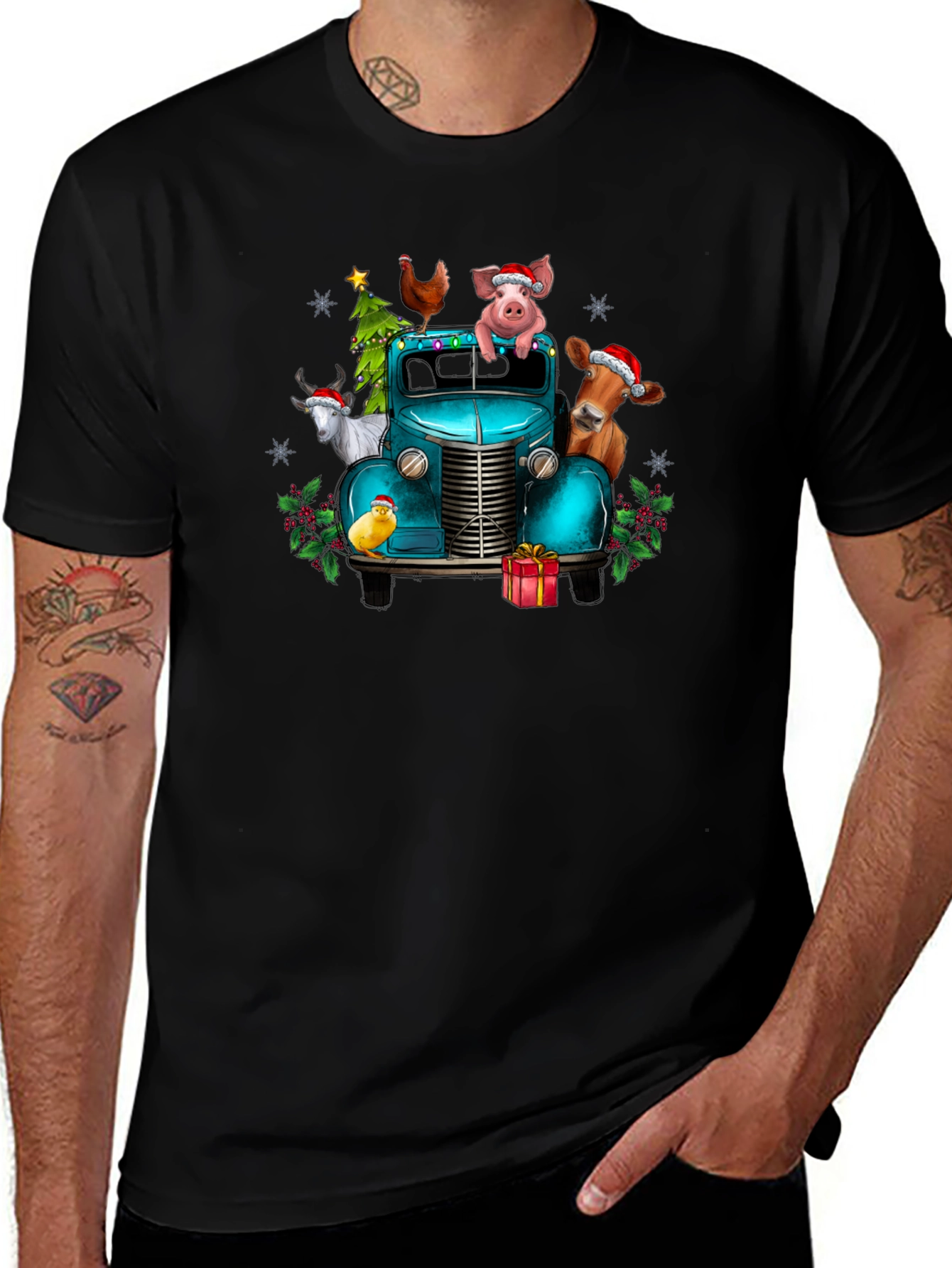 Holiday Farm Animals on Truck T-Shirt