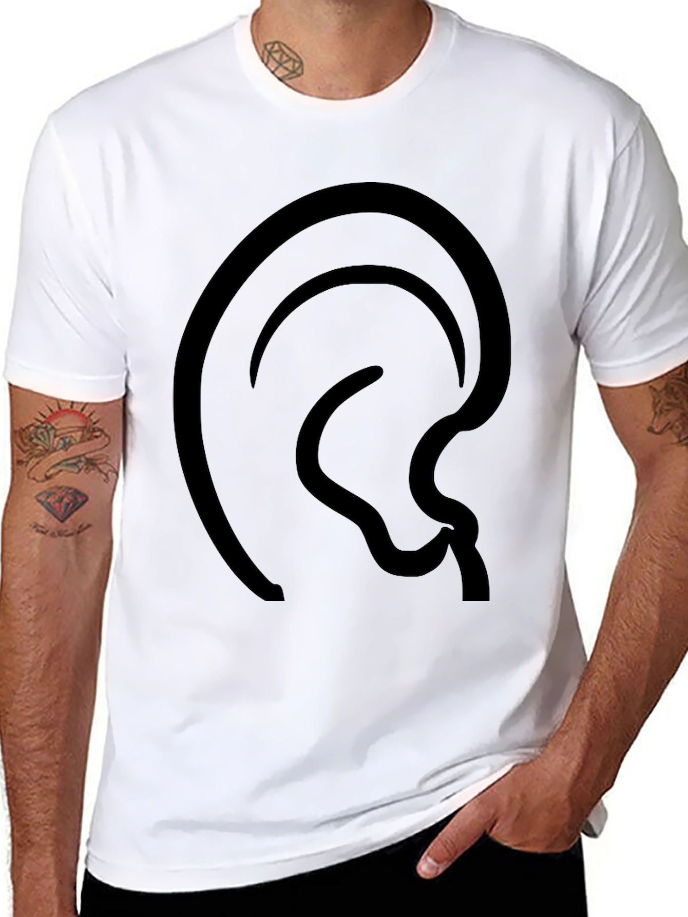 Abstract Ear Design Black T-Shirt